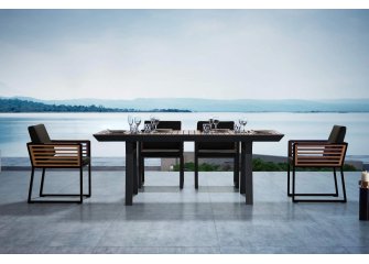 Komplet mebli ogrodowych stołowych NEW YORK aluminiowy ciemnoszary teak