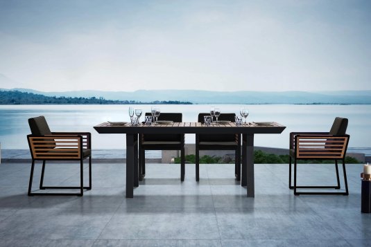 Komplet mebli ogrodowych stołowych NEW YORK aluminiowy ciemnoszary teak