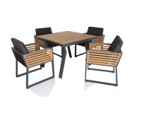 Czteroosobowy komplet stołowy NEW YORK aluminium ciemnoszare teak 