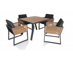Czteroosobowy komplet stołowy NEW YORK aluminium ciemnoszare teak 