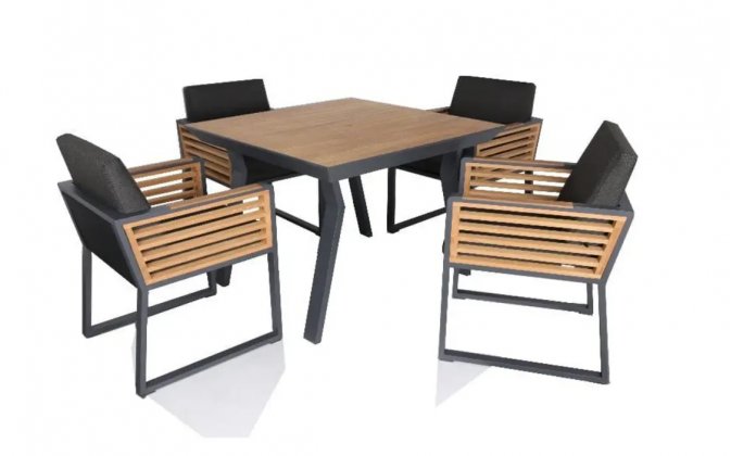 Czteroosobowy komplet stołowy NEW YORK aluminium ciemnoszare teak 
