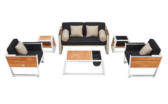 Komplet wypoczynkowy aluminiowy biały YORK 2-osobowa sofa 