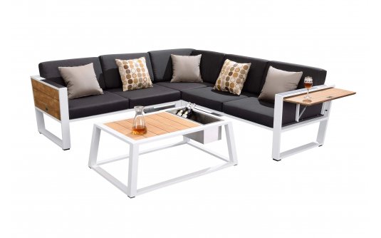 Narożnik ogrodowy aluminiowy YORK Higold biała rama ciemnoszare poduszki Olefin