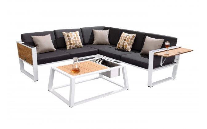 Narożnik ogrodowy aluminiowy YORK Higold biała rama ciemnoszare poduszki Olefin