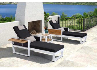 Komplet 2 leżaków ogrodowych aluminiowych białych YORK Higold ze stolikiem teak