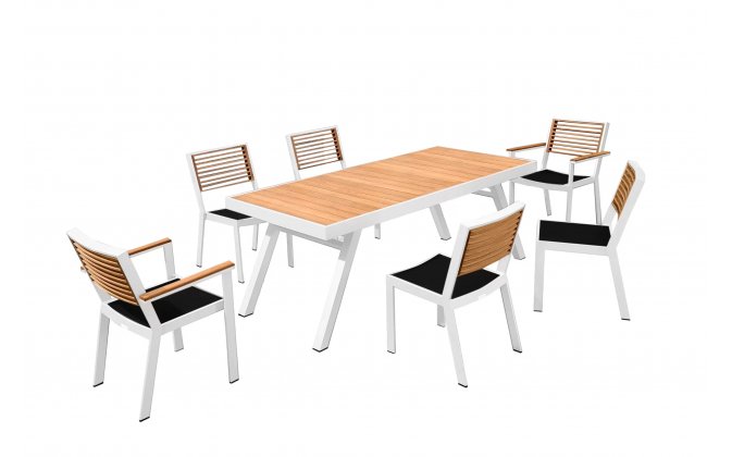 Meble ogrodowe aluminiowe białe stołowe YORK dla 6 osób