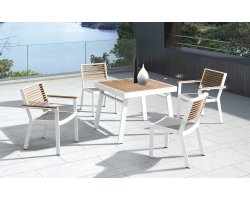 Biały kwadratowy komplet stołowy dla 4 osób YORK