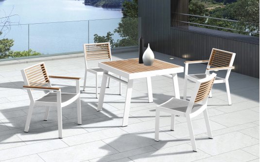 Biały kwadratowy komplet stołowy dla 4 osób YORK