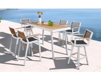 Komplet barowy ogrodowy biały z 6 hokerami YORK 