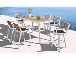 Komplet barowy ogrodowy biały z 6 hokerami YORK 