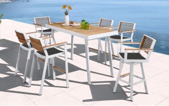 Komplet barowy ogrodowy biały z 6 hokerami YORK 