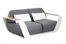 Sofa ogrodowa aluminiowa wypoczynkowa biała ONDA siedziska z szarej ekoskóry