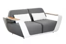 Sofa ogrodowa aluminiowa wypoczynkowa biała ONDA siedziska z szarej ekoskóry