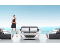 Meble ogrodowe aluminiowe wypoczynkowe białe ONDA siedziska z szarej ekoskóry