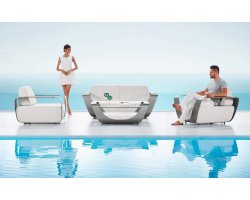 Komplet wypoczynkowy aluminiowy szary ONDA poduszki Sunbrella jasnoszare