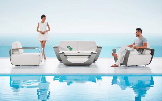 Komplet wypoczynkowy aluminiowy szary ONDA poduszki Sunbrella jasnoszare Komplet wypoczynkowy aluminiowy szary ONDA poduszki Sunbrella jasnoszare