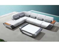 Luksusowy narożnik aluminiowy na taras ONDA szara konstrukcja / białokremowe poduszki