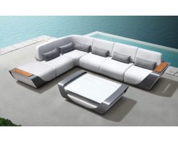 Luksusowy narożnik aluminiowy na taras ONDA szara konstrukcja / białokremowe poduszki