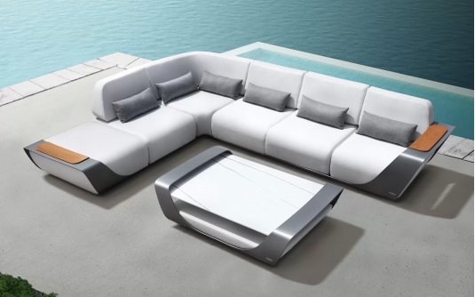 Luksusowy narożnik aluminiowy na taras ONDA szara konstrukcja / białokremowe poduszki