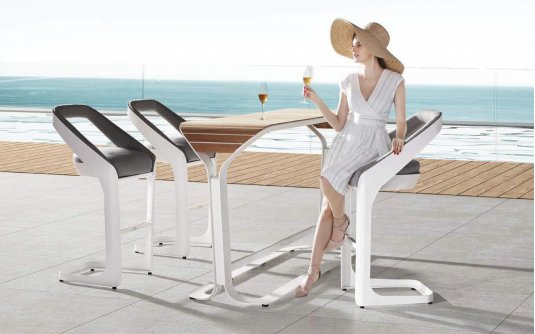Zestaw barowy ogrodowy nowoczesny ONDA Aluminiowy biały Sunbrella