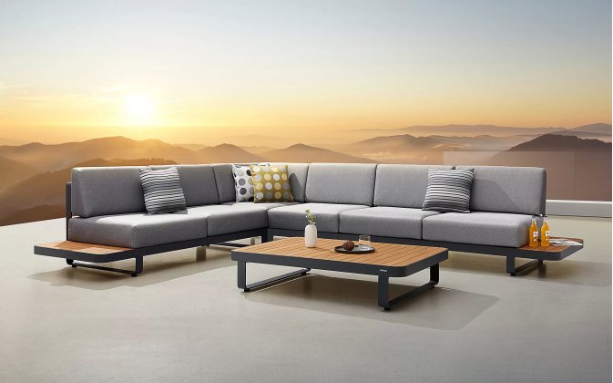 Meble ogrodowe narożnik aluminiowy z elementami teak NEW POLO Higold