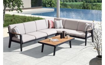 Duży narożnik na taras aluminiowy EMOTI czarny z beżowymi poduszkami Olefin