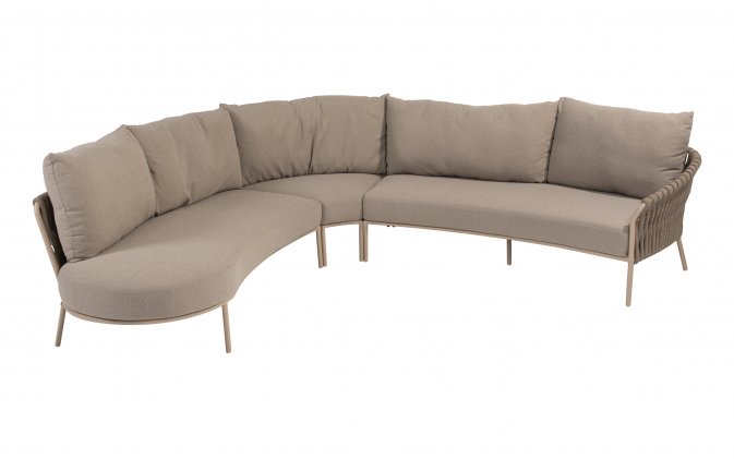 Meble ogrodowe narożnikowe COMINO bezowe pasy i poduszki Boucle