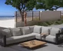 Ekskluzywny narożnik ogrodowy aluminiowy modułowy METROPOLITAN stolik teak