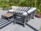 Modułowy narożnik aluminiowy ogrodowy METEORO ciemnoszary z jasnymi poduszkami i stolikiem kwadratowym 90x90 cm