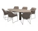 Meble obiadowe na taras stół na 3 nogach owalny ceramiczny MORETTI 4SO i 6 krzeseł lina polipropylenowa