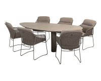 Meble obiadowe na taras stół na 3 nogach owalny ceramiczny MORETTI 4SO i 6 krzeseł lina polipropylenowa