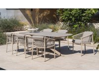 Zestaw stołowy ALLORA beżowy aluminowy ze stołem nogii krzyżowe blat ceramiczny