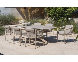 Zestaw stołowy ALLORA beżowy aluminowy ze stołem nogii krzyżowe blat ceramiczny