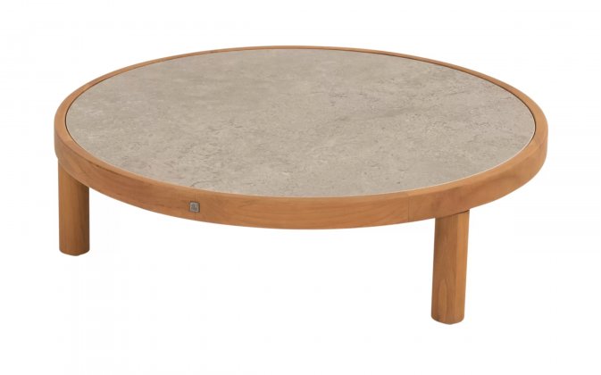 Okrągły stolik kawowy FINN Ø80 z drewna teakowego premium z blatem ceramicznym