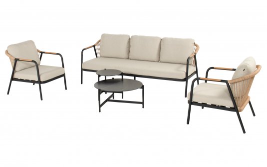 Zestaw ogrodowy NICE aluminium lina poduszki stoliki sofa 195 cm kolor czarny i beżowy Zestaw ogrodowy NICE aluminium lina poduszki stoliki sofa 195 cm kolor czarny i beżowy