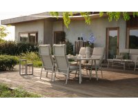 Jasnobeżowy zestaw ogrodowy FLORA Hartman stół + 4 fotele z regulacją aluminiowe z ceramicznym blatem nowoczesny