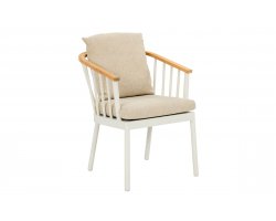 CONDOR krzesło ogrodowe aluminiowe z podłokietnikami teakowymi i poduszką jasny beż