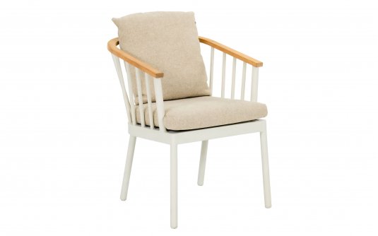 CONDOR krzesło ogrodowe aluminiowe z podłokietnikami teakowymi i poduszką jasny beż CONDOR krzesło ogrodowe aluminiowe z podłokietnikami teakowymi i poduszką jasny beż