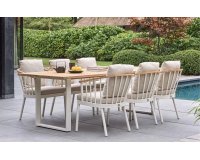 CONDOR zestaw stołowy ogrodowy z blatem z teaku i poduszkami jasnobezowy