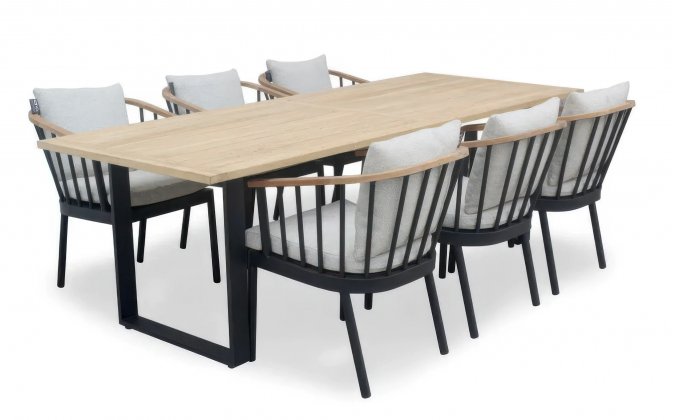 CONDOR zestaw stołowy ogrodowy z blatem z teaku i poduszkami Antracyt