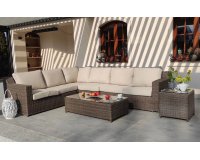 Meble ogrodowe narożnik na taras z technorattanu LARGHI ze stolikiem kawowym BRĄZOWY