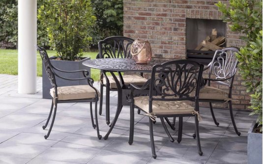 Stylowy zestaw stołowy z opkrągłym stołem 122 cm aluminiowy AMALFI