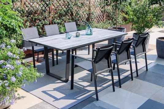 Meble ogrodowe stołowe aluminiowe z 6 fotelami i stołem BUFFALO ciemnoszare Meble ogrodowe stołowe aluminowe z 6 fotelami i stołem BUFFALO ciemnoszare
