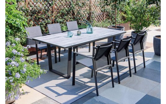 Meble ogrodowe stołowe aluminiowe z 6 fotelami i stołem BUFFALO ciemnoszare Meble ogrodowe stołowe aluminiowe z 6 fotelami i stołem BUFFALO ciemnoszare