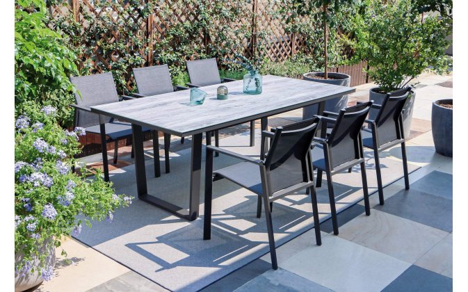 Meble ogrodowe stołowe aluminiowe z 6 fotelami i stołem BUFFALO ciemnoszare