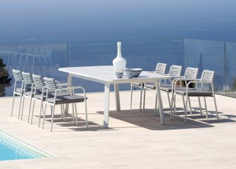 Biały zestaw stołowy tarasowy dla ośmiu osób aluminiowy DETROIT