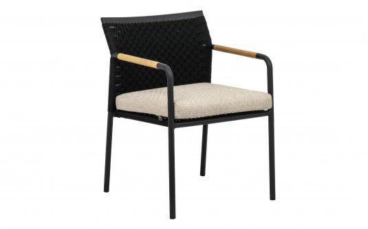 ELLE BELT DINING fotel ogrodowy z aluminium, teaku i plecionki z poduszką BEE WETT®