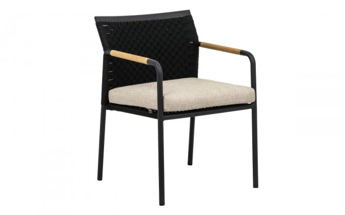 ELLE BELT DINING fotel ogrodowy z aluminium, teaku i plecionki z poduszką BEE WETT®