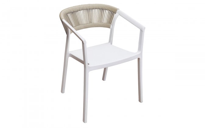 Białe krzesło ogrodowe z polipropylenu i sznurka białe – horeca