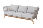 Sofa ogrodowa trzyosobowa NOA technorattan szarobeżowy nogi drewno teak 